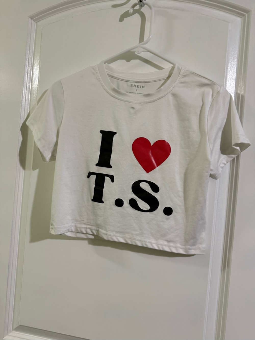 SHEIN White Short Sleeve Tee with Red Heart Graphic